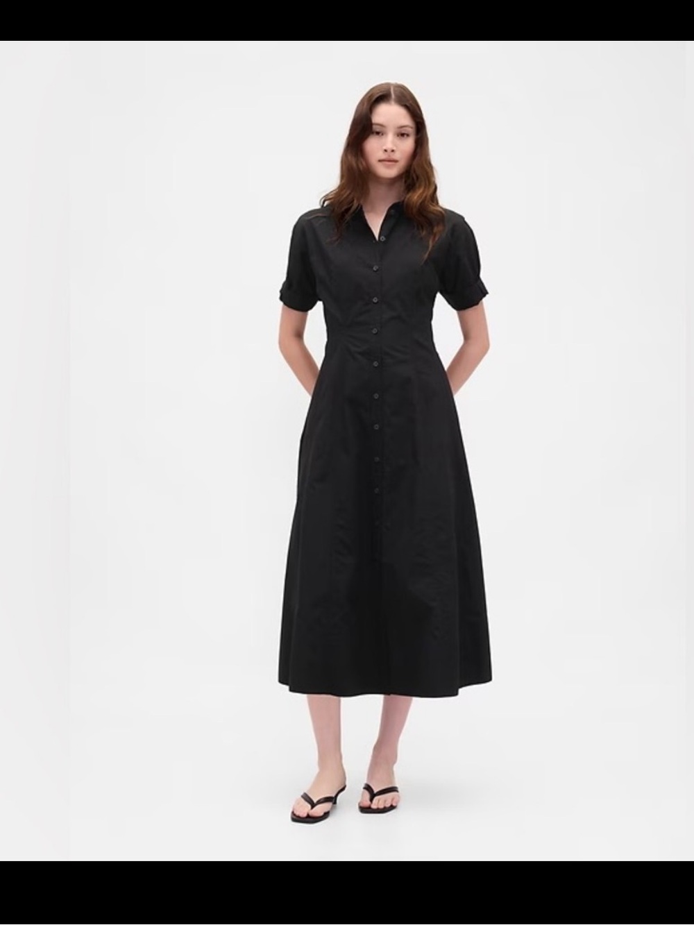 GAP Poplin Roll Cuff Midi Shirt Dress. M.